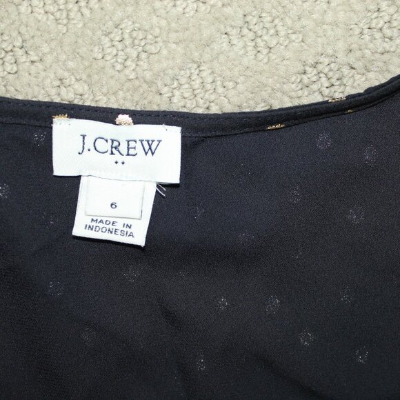 J. Crew Women's Size 6 Black w/ Metallic Gold Dots Ruffle Cap Sleeve V Neck - Picture 3 of 5